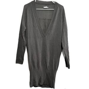 Sarah Pacini Sweater Dress Long Sleeve Deep V-Neck Knit Pullover Gray One Size